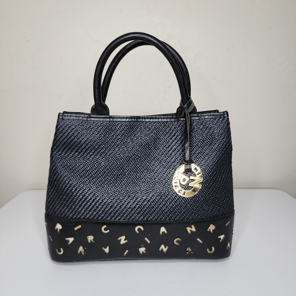 Nina Ricci Maroquinerie Black Straw‎ and Leather Handbag